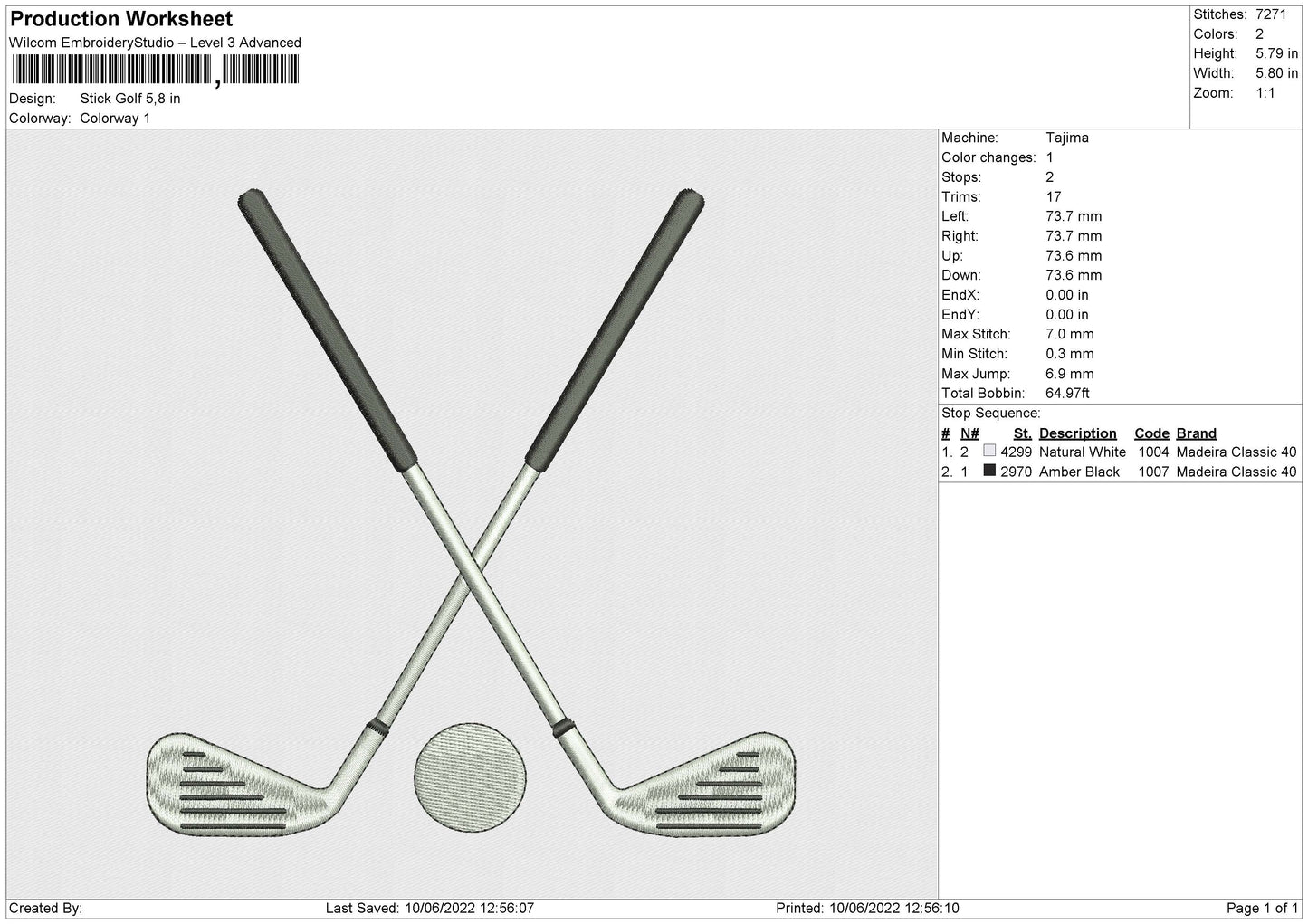 Stick Golf Embroidery File 4 size