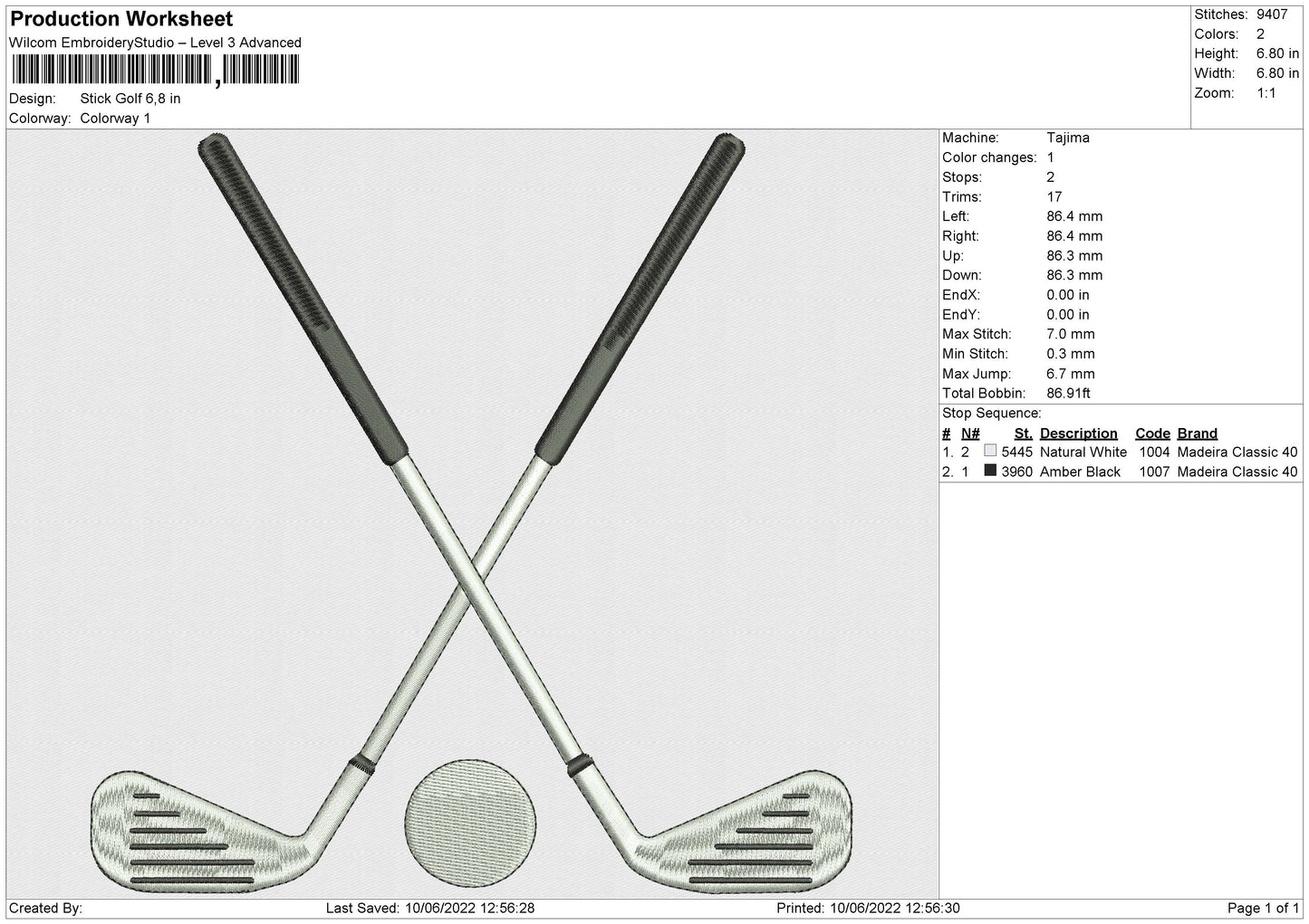 Stick Golf Embroidery File 4 size