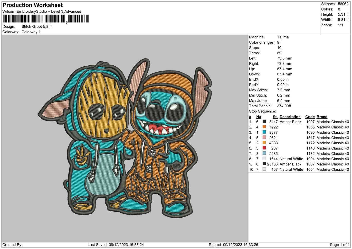 Stitch Groot Embroidery File 6 sizes