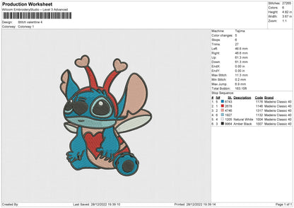 Stitch Valentine Embroidery File 6 sizes