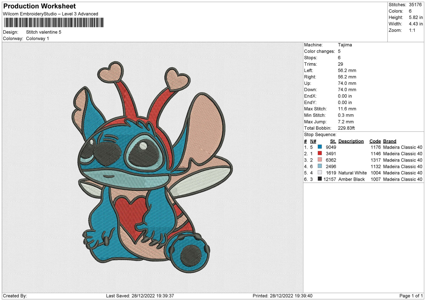 Stitch Valentine Embroidery File 6 sizes
