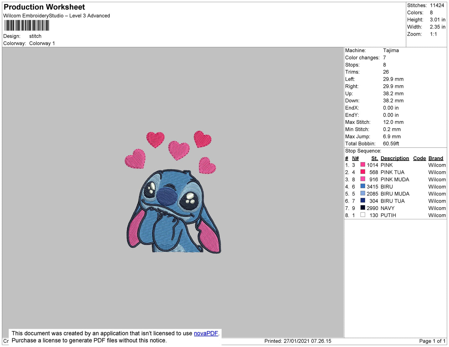 Stitch Heart Embroidery File 5 Size
