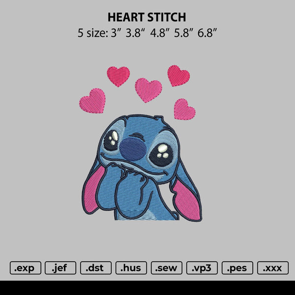 Stitch Heart Embroidery File 5 Size