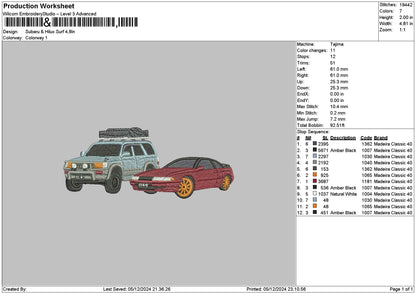 2 Cars 0512 Embroidery File 6 sizes