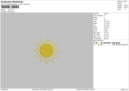 Sun Embroidery File 6 sizes