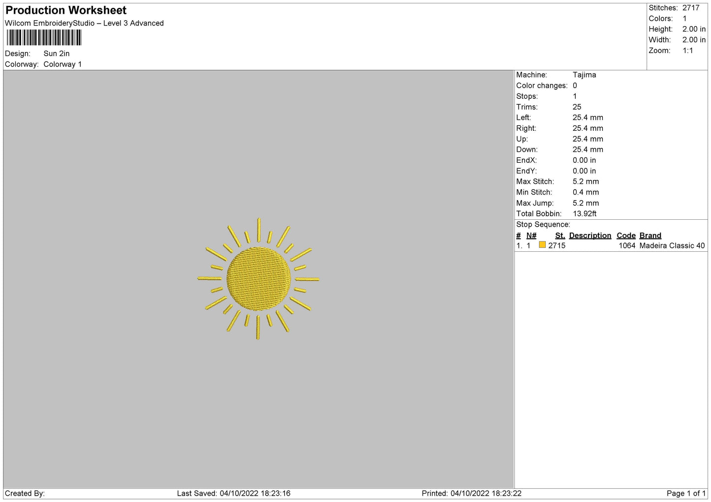 Sun Embroidery File 6 sizes