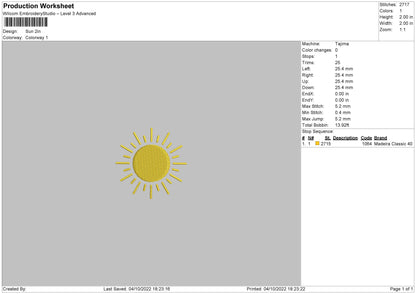 Sun Embroidery File 6 sizes