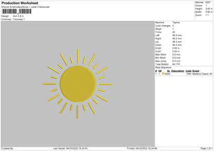 Sun Embroidery File 6 sizes