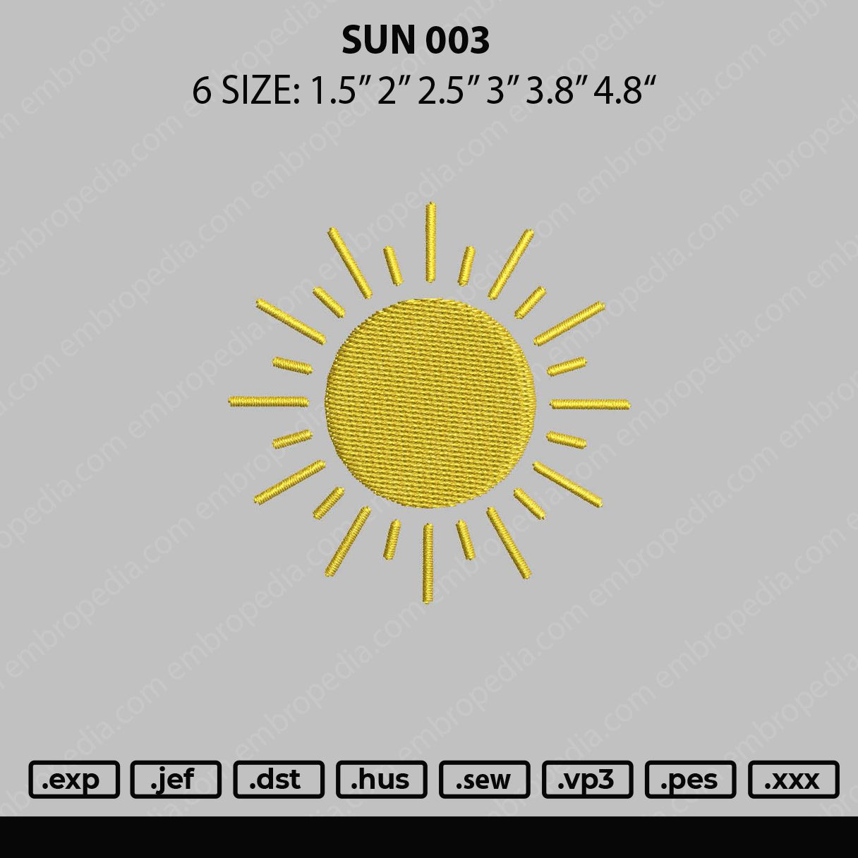 Sun Embroidery File 6 sizes