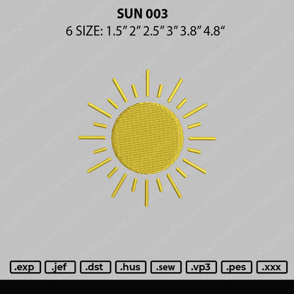 Sun Embroidery File 6 sizes