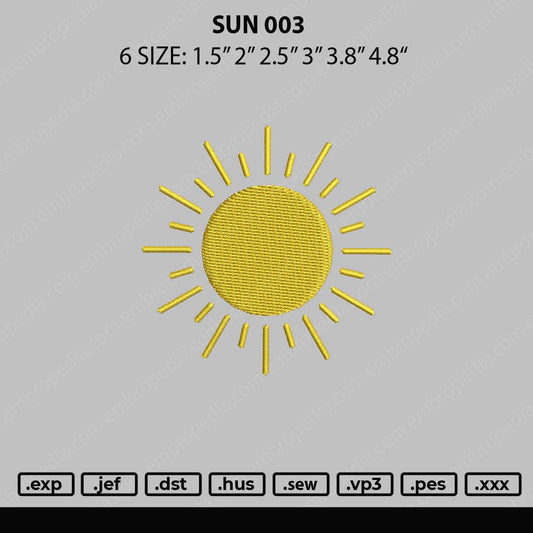 Sun Embroidery File 6 sizes