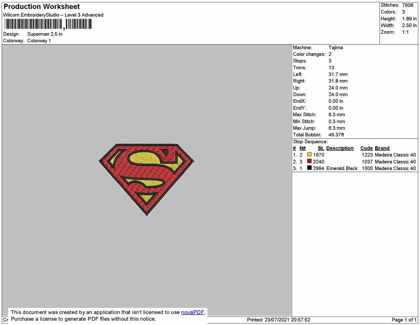 Superman Embroidery File 4 size
