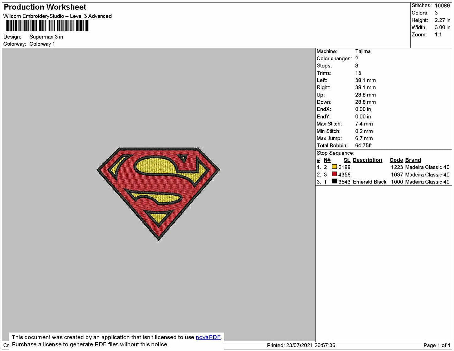 Superman Embroidery File 4 size