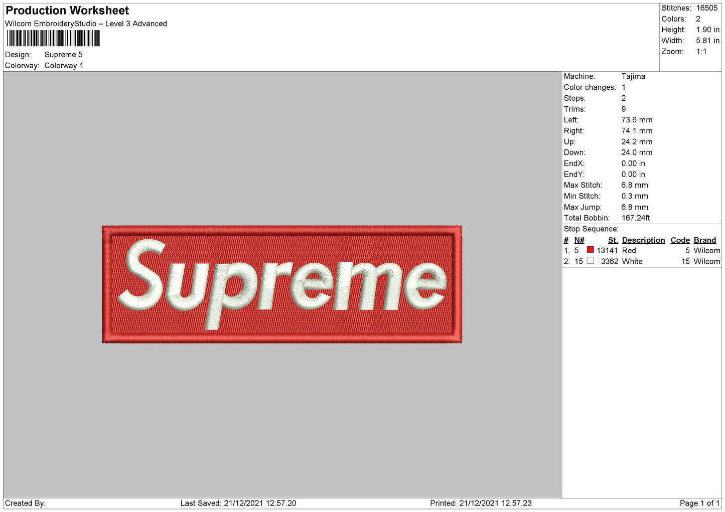 Supreme Text Embroidery File 5 size