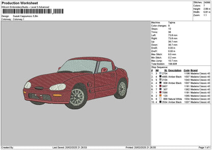 Red Car 2002a Embroidery File 6 sizes