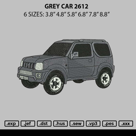 Grey Car 2612 Embroidery File 6 sizes
