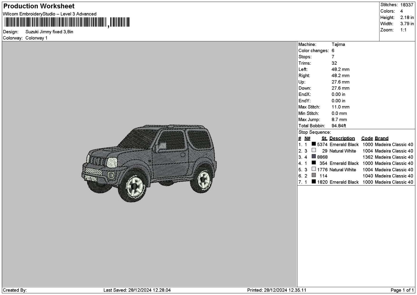 Grey Car 2612 Embroidery File 6 sizes