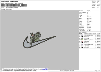 Swoosh Batman Embroidery File 4 size