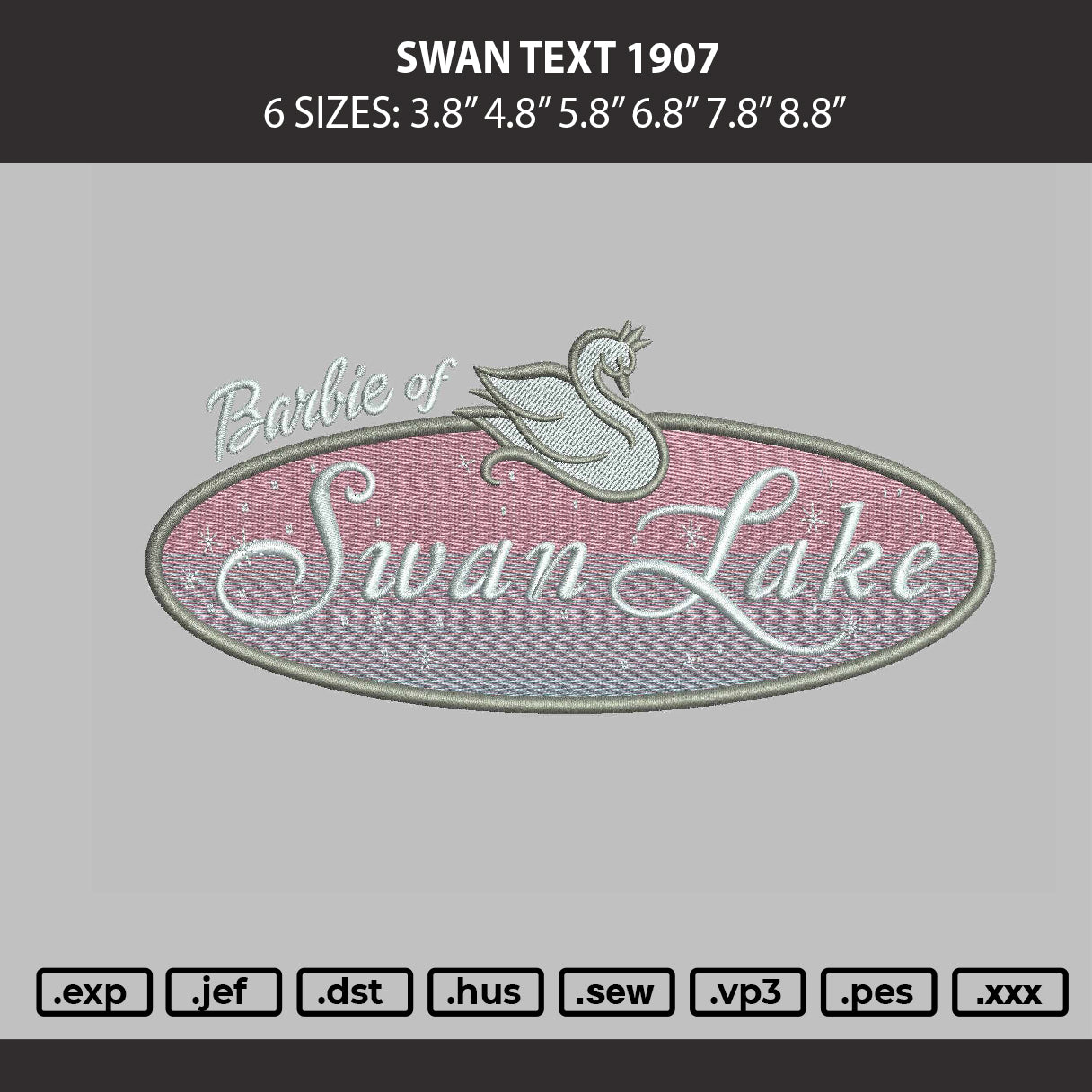 Swan Text 1907 Embroidery Machine Design File 6 sizes