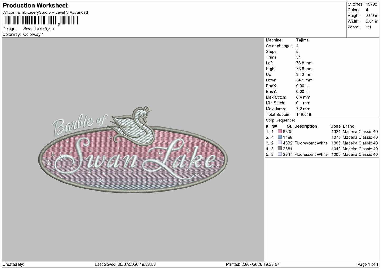 Swan Text 1907 Embroidery Machine Design File 6 sizes