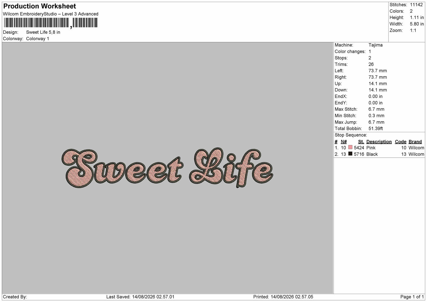 Sweet Text 1408 Embroidery Machine Design File 6 sizes