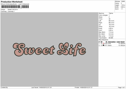 Sweet Text 1408 Embroidery Machine Design File 6 sizes