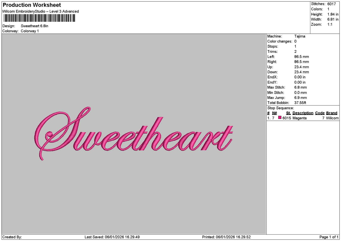 Sweetheart Text Embroidery File 6 sizes