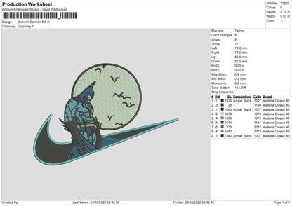Swoosh Batman 23 Embroidery File 6 sizes