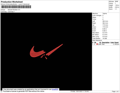 Nike Swoosh Broken Embroidery File 5 Size