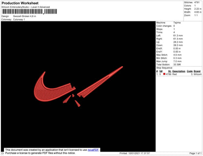 Nike Swoosh Broken Embroidery File 5 Size