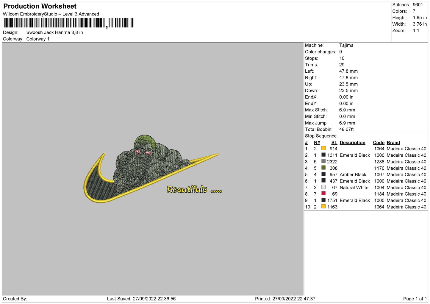 Swoosh Jack Hanma Embroidery File 5 sizes