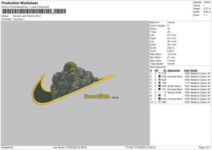 Swoosh Jack Hanma Embroidery File 5 sizes