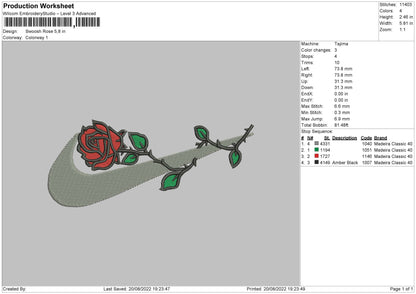 Swoosh Rose Embroidery File 5 sizes
