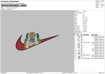 Swoosh Buggy Embroidery File 5 sizes