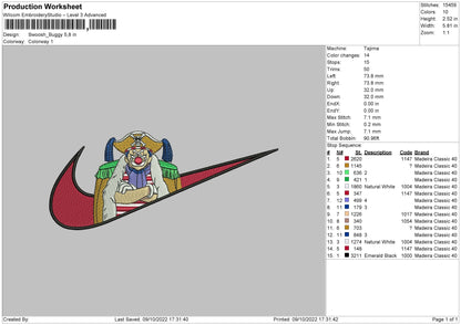 Swoosh Buggy Embroidery File 5 sizes