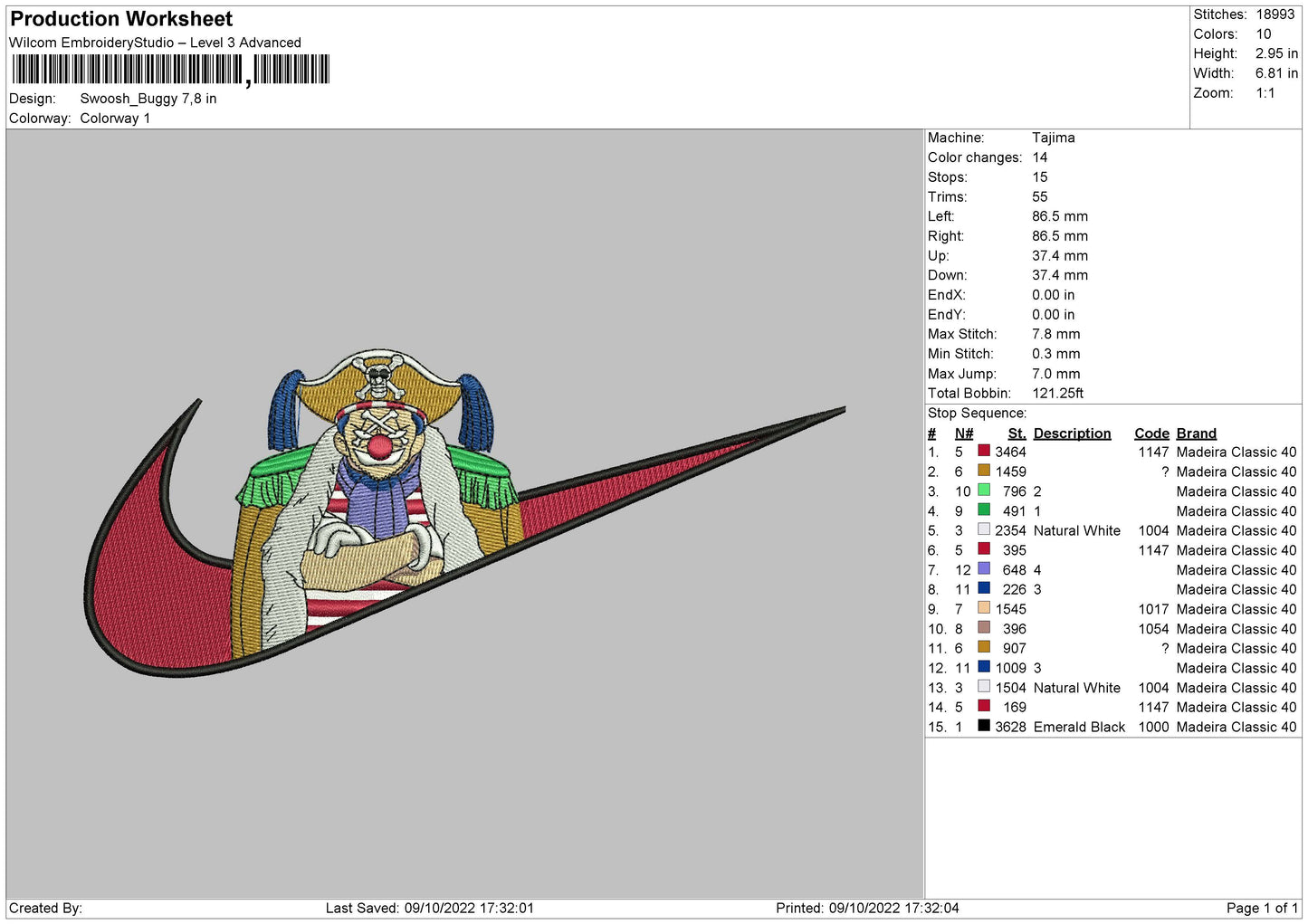 Swoosh Buggy Embroidery File 5 sizes