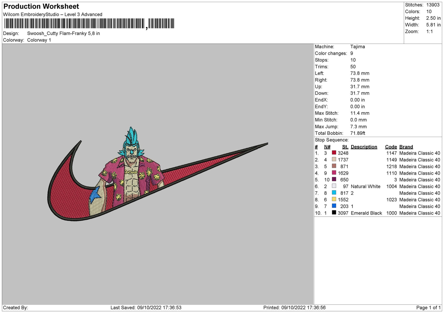 Swoosh Cutty Flam Embroidery File 5 sizes