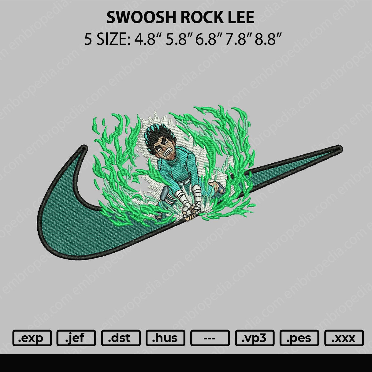 Swoosh Rock Lee Embroidery File 5 sizes