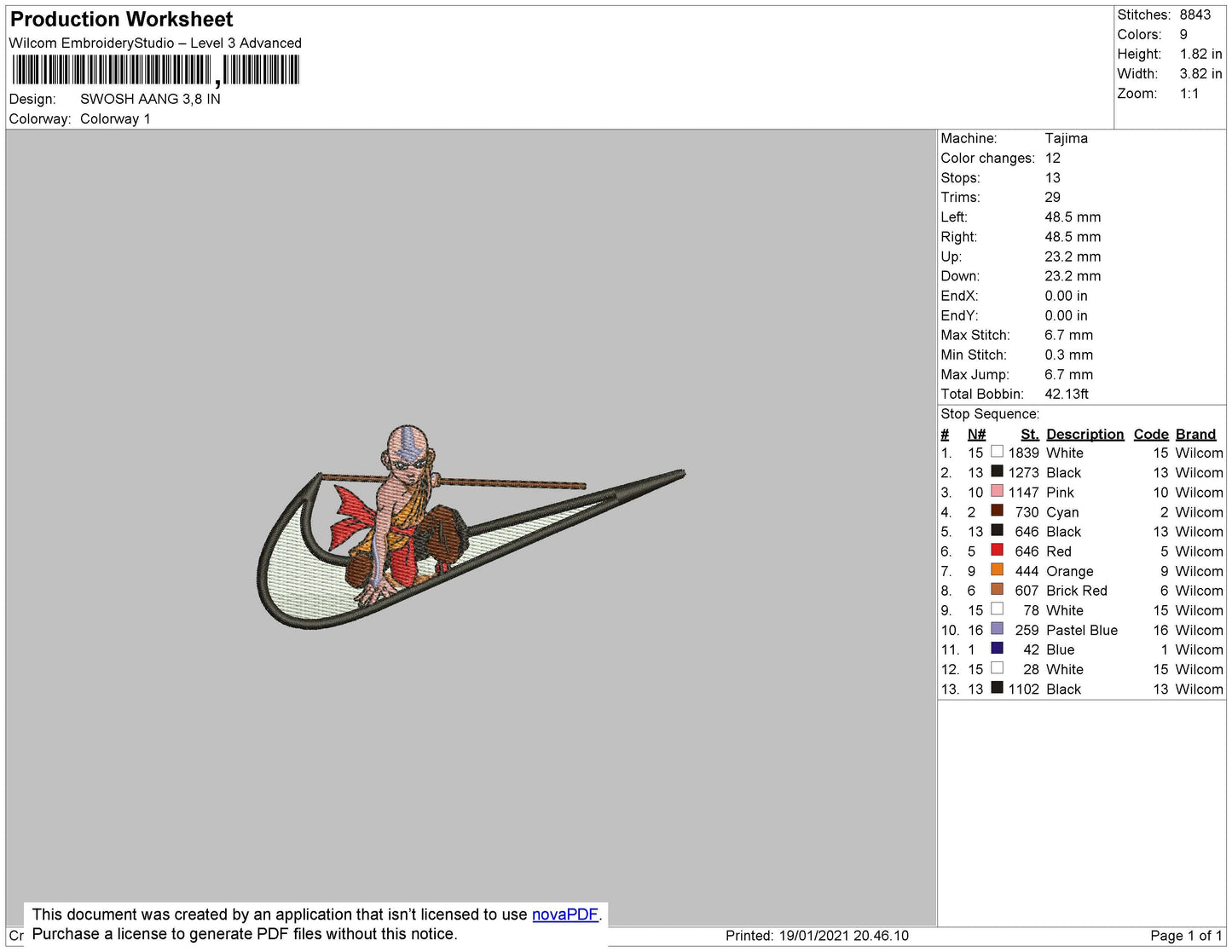 Swoosh Aang 01 Embroidery File 4 size
