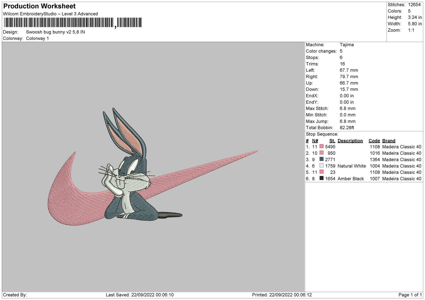 Swoossh Bug Bunny V2 Embroidery File 5 sizes