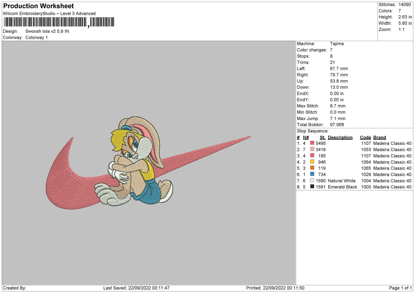 Swoosh Lola V2 Embroidery File 5 sizes