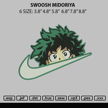 Swoosh Midori Head Embroidery Design File 6 sizes