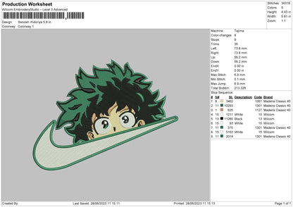 Swoosh Midori Head Embroidery Design File 6 sizes