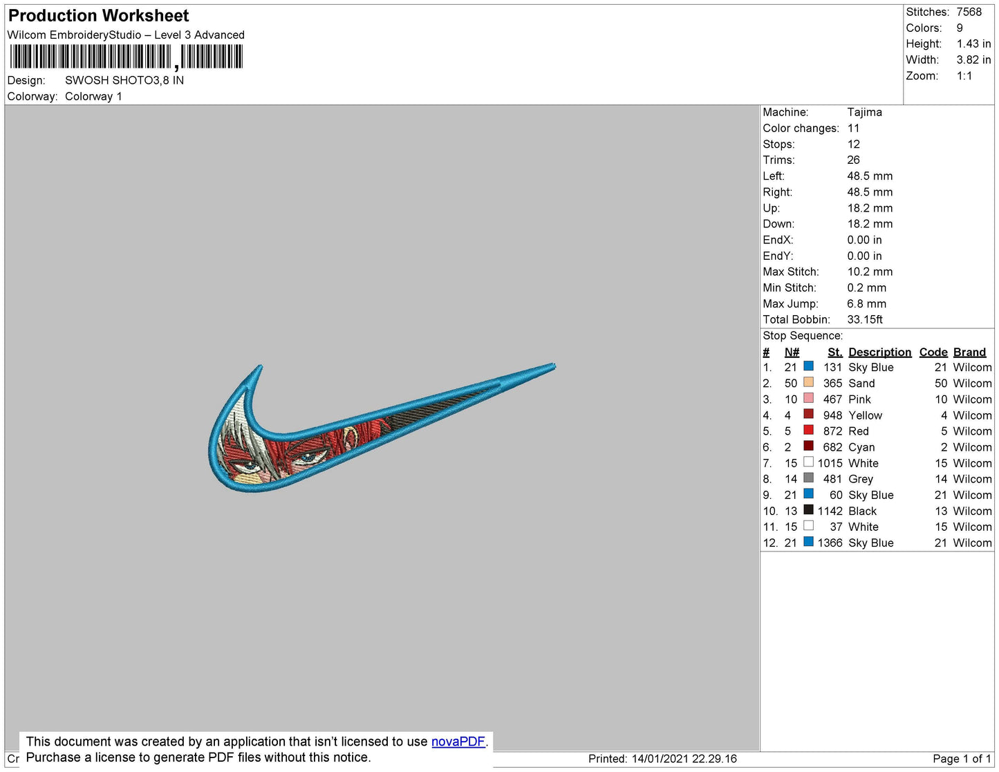 Swoosh Shoto Todoroki Embroidery File 4 size