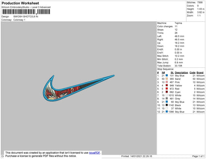 Swoosh Shoto Todoroki Embroidery File 4 size