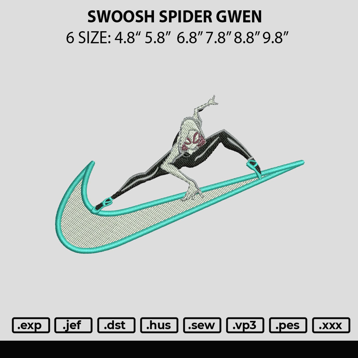 Swoosh Spidergwen Embroidery File 6 sizes