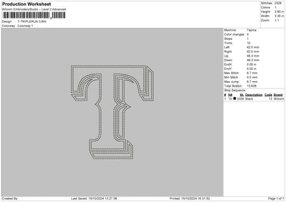 T Triplerun Embroidery File 6 sizes