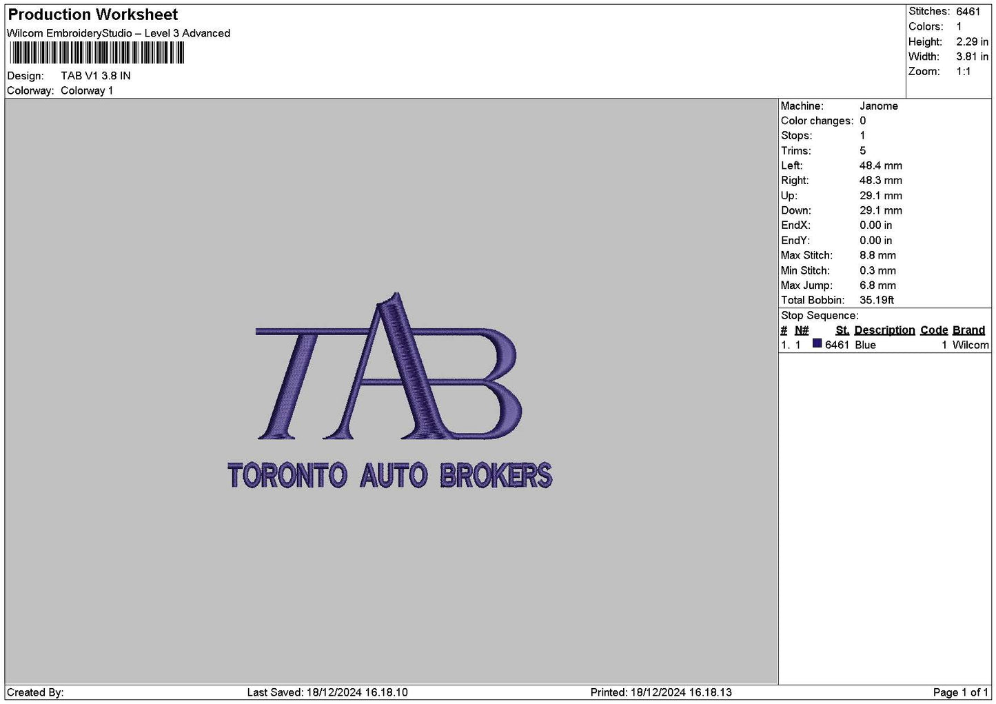 Tab V1 V2 Embroidery File 6 sizes
