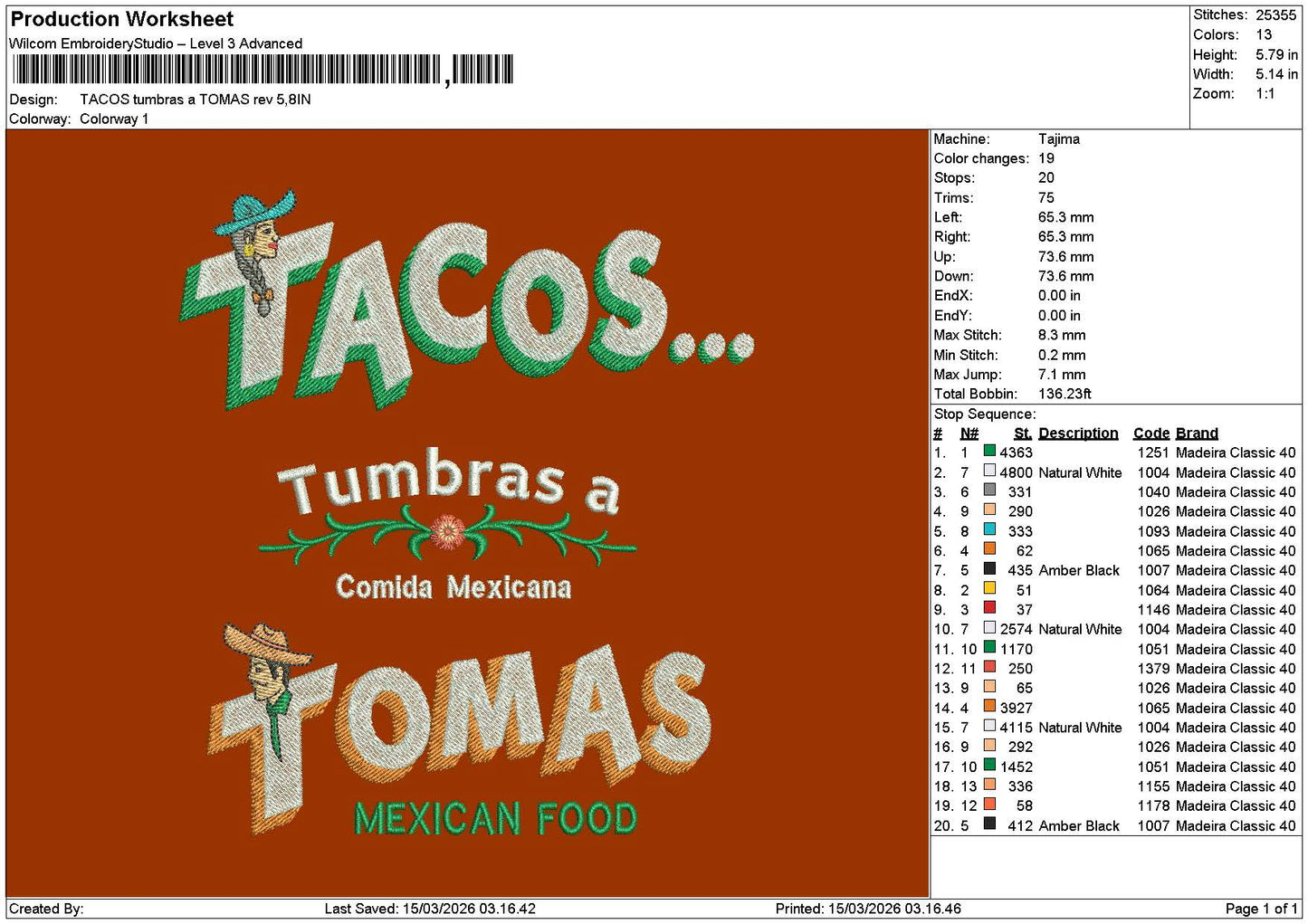 Tacostext 1503 Embroidery FIle 6 sizes