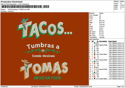 Tacostext 1503 Embroidery FIle 6 sizes